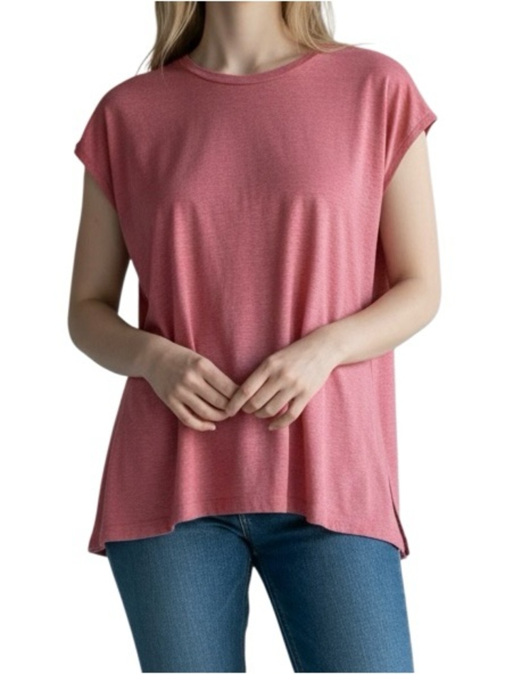 Tahari 100% Linen Cap sleeve Top Women L Lagenlook Relaxed Back button up detail